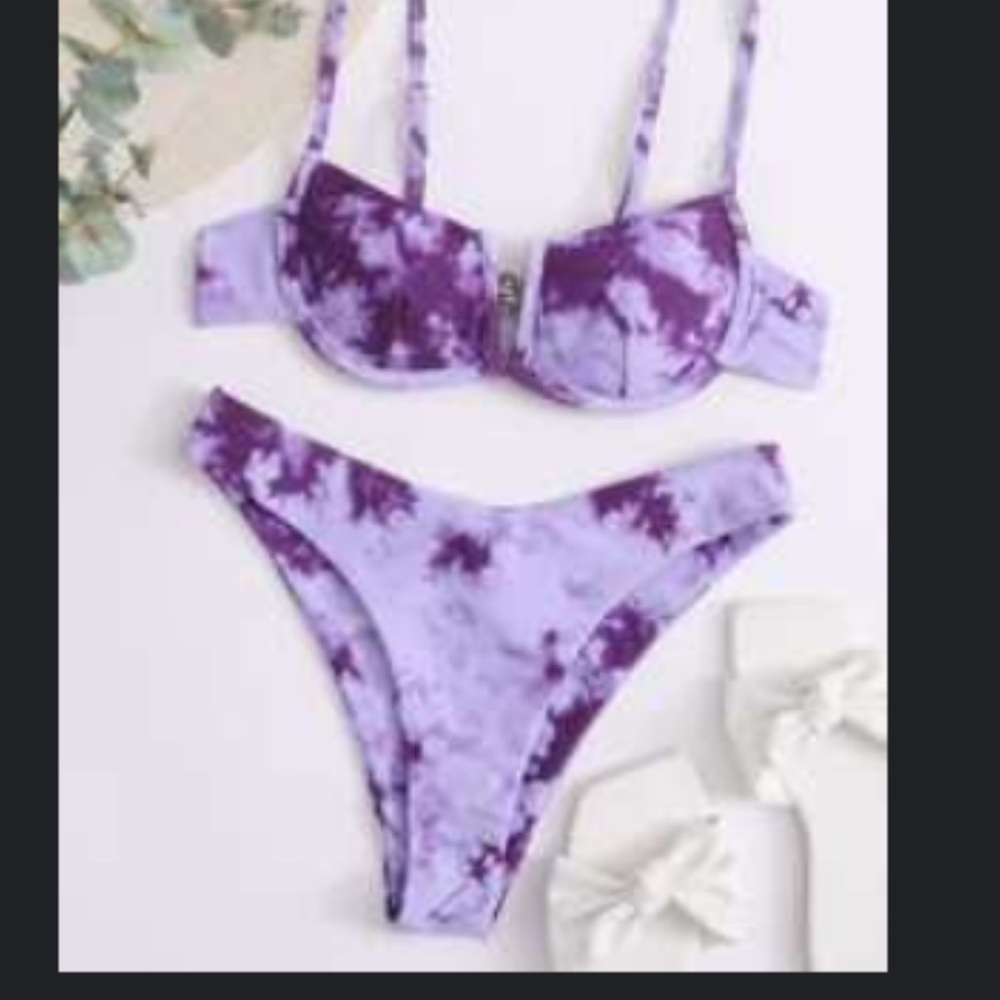 ROMWE Purple Tie-Dye Balconette Bikini Set